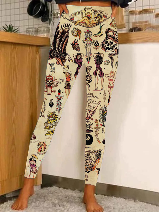 Women's Vintage Sailor Jerry Printed Printed Leggings