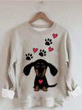Women's Dog Print Long Sleeve Round Neck Sweatshirt