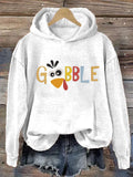 Women's Thanksgiving "Gobble" Printed Casual Hooded Sweatshirt