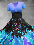 Women's Christmas Tree Forest With Snowflakes And Shining Stars Christmas Design Maxi Dress