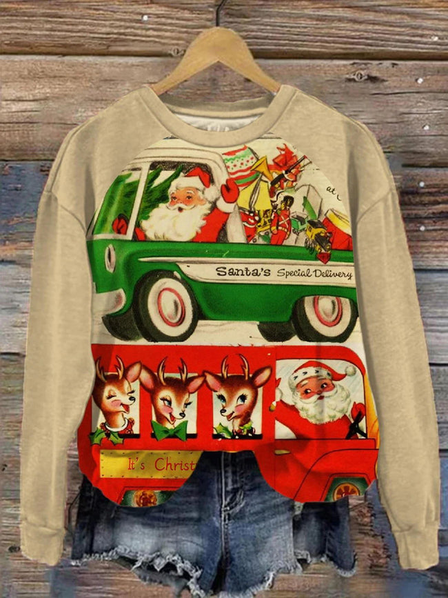 Women's Christmas Cartoon Santa Print Sweatshirt