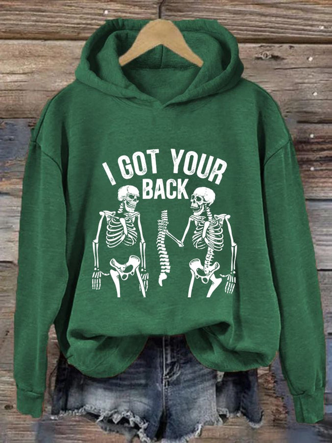 Women's I Got Your Back Skeleton Casual Hooded Sweatshirt