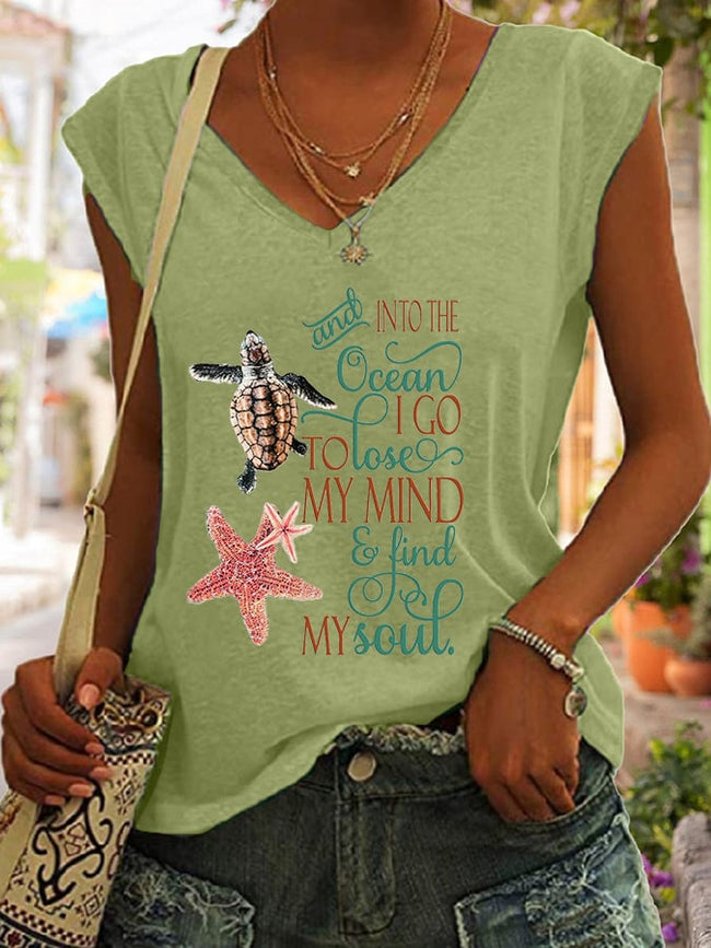Turtle To The Ocean I Go Print Casual Tank Top