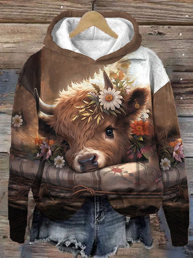 Women's Cute Baby Highland Cow Print Hoodie