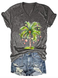 Women's Casual Christmas Palm Tree Printed Short Sleeve T-Shirt