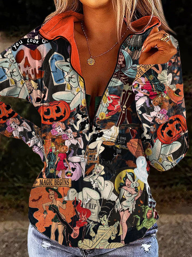 Halloween Cartoon Pattern ZIP-UP SWEATSHIRT