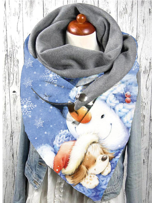 Cartoon Snowman Print Casual Scarf