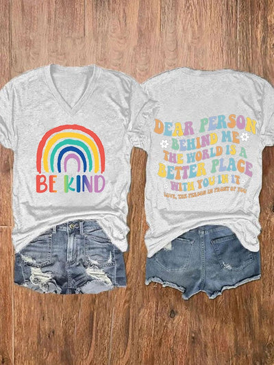 Be Kind Casual Printed V-Neck T-Shirt
