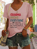 Women's Mother's Day Funny Grandma Knows Everything Women's Funny Grandma Print V-Neck Tee