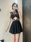 Gothic Dark Strips Bandaged Cutout Caged Dress