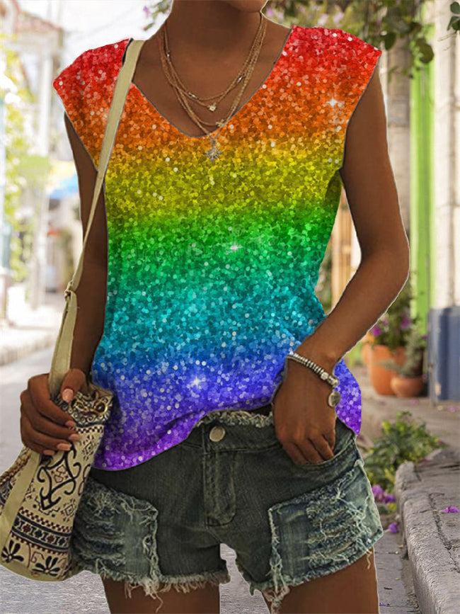 Rainbow Gradient Glitter Tank Top