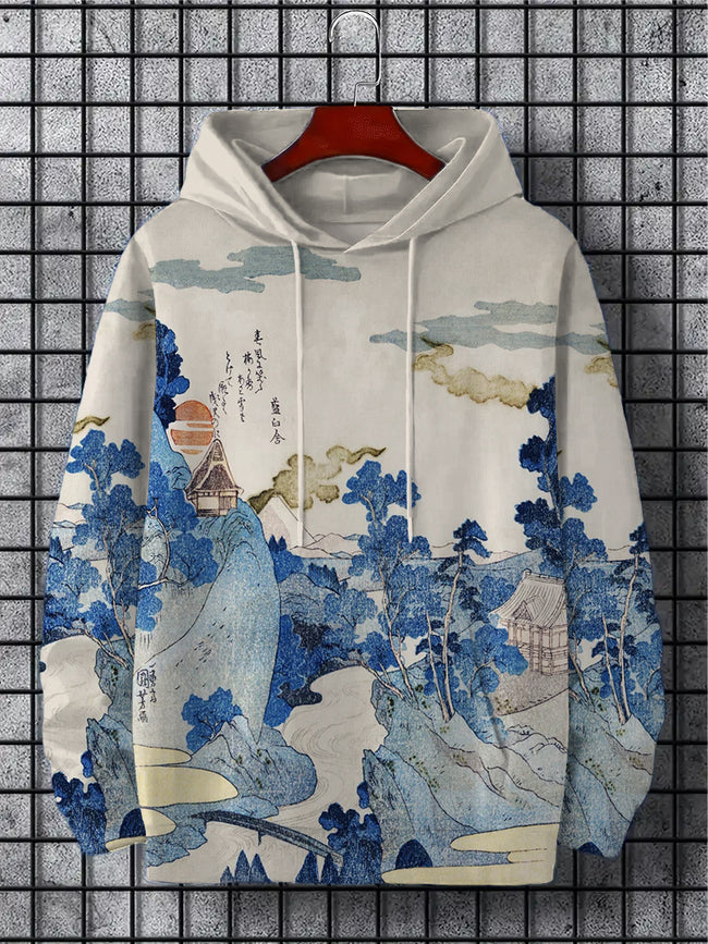 Landscape Japanese Art Print Cozy Hooded Sweatshirt