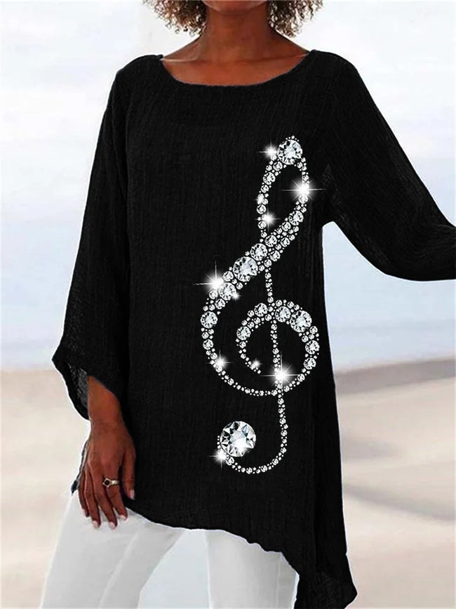 Glitter Treble Clef Gradient Asymmetric Flowy Tunic