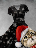 Women's  Christmas Cat  Art Print Casual Dress