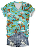 Vintage Western Print Short Sleeve T-Shirt