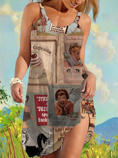 Retro Poster Print Sleeveless Dress