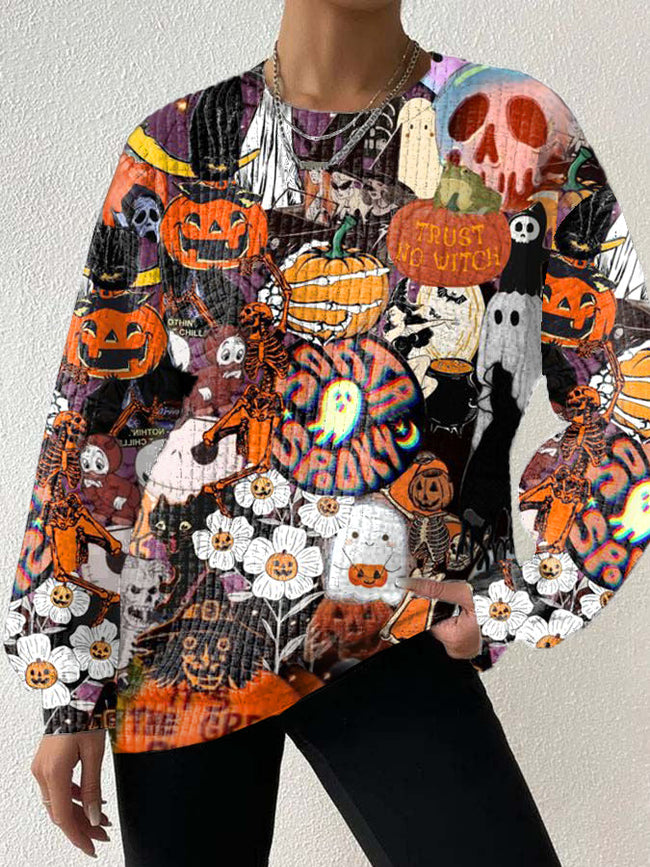 Halloween Cartoon Pumpkin Print Sweatshirt