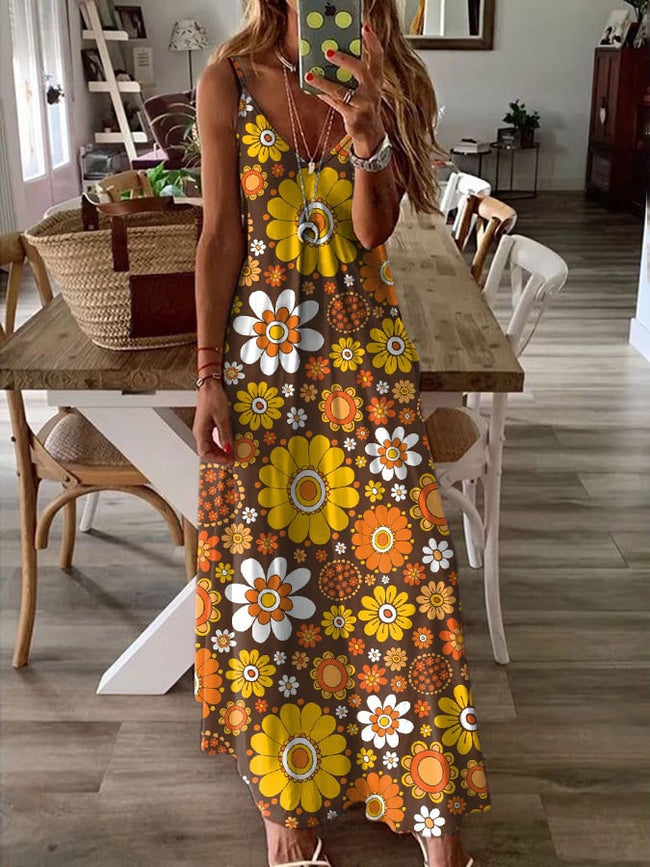 Women's Vintage Print Slip Dress