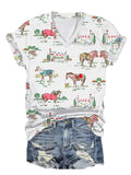 Women's Cartoon Horse Printed V-Neck T-Shirt