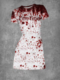 BUY 3 GET 10% OFFWomen's Bloodstain I'm Fine Print Round Neck Dress