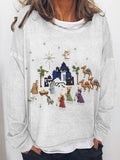 Women's Nativity Print Long Sleeve Top