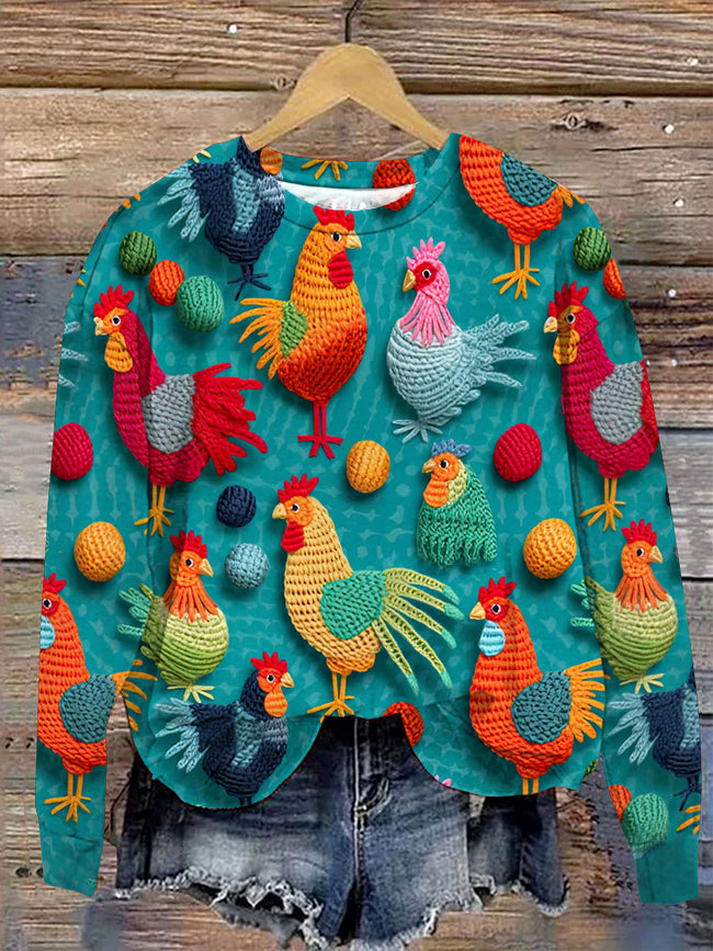 Funny Christmas Chicken Print Casual  Sweatshirt