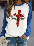 Women's Merry Christmas Cross Printed Round Neck Sweatshirt