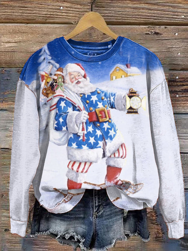 Snowy Santa Claus Print Sweatshirt
