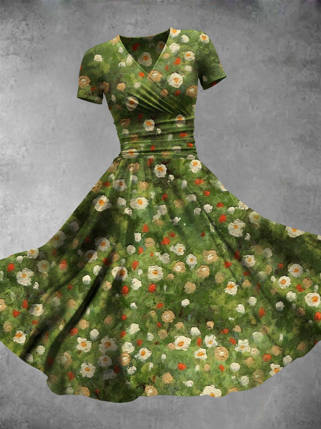 Women's oil painting Flower Art Print Maxi Dress