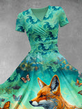 Women's Christmas Gift Fox And Butterfly Art Design Print Maxi Dress