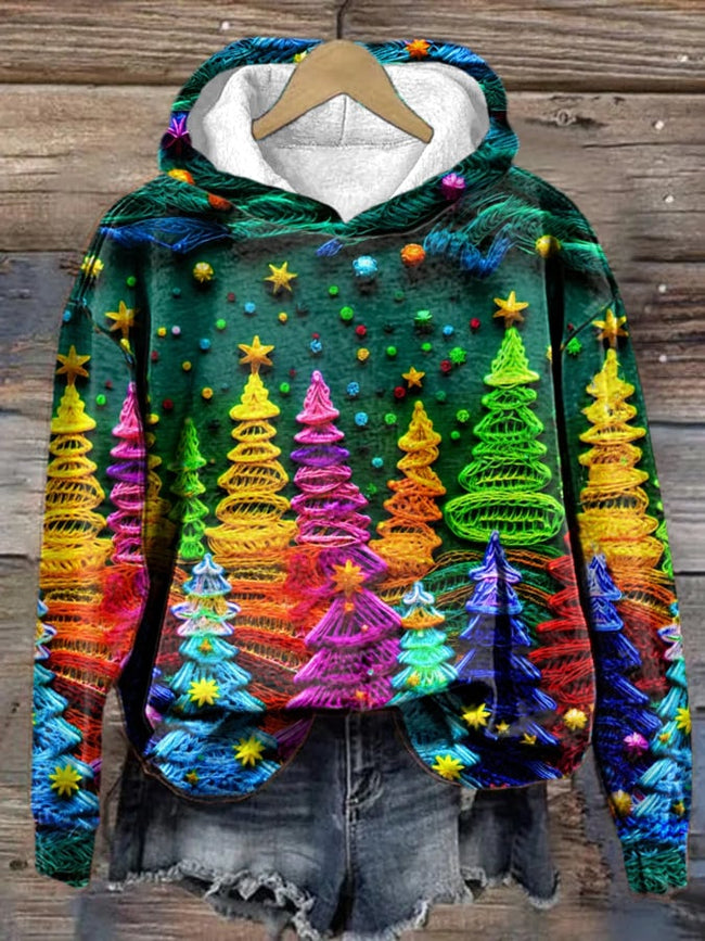 Women's Christmas Colorful Christmas Tree Printed Hoodie