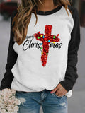 Women's Merry Christmas Cross Printed Round Neck Sweatshirt