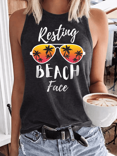 Resting Beach Face Glasses Coconut Tree Tank