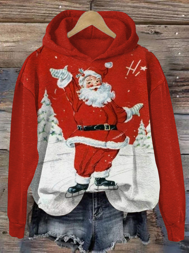 Women's Christmas Santa Print Casual Hoodie