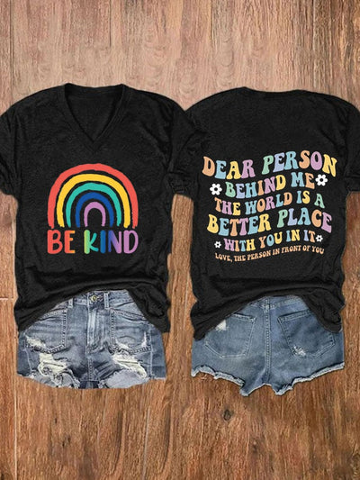 Be Kind Casual Printed V-Neck T-Shirt
