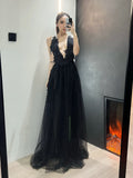 Gothic Dark Embroidered Spaghetti See Through Mesh Maxi Wedding Dress