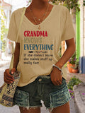 Women's Mother's Day Funny Grandma Knows Everything Women's Funny Grandma Print V-Neck Tee