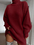 Women's  Mid-length Raglan Sleeve Turtleneck Sweater Dress