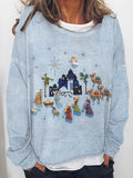 Women's Nativity Print Long Sleeve Top