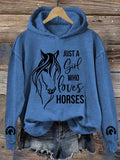 🔥Buy 3 Get 10% Off🔥Women's Just A Girl Who Loves Horses Print Hooded Sweatshirt