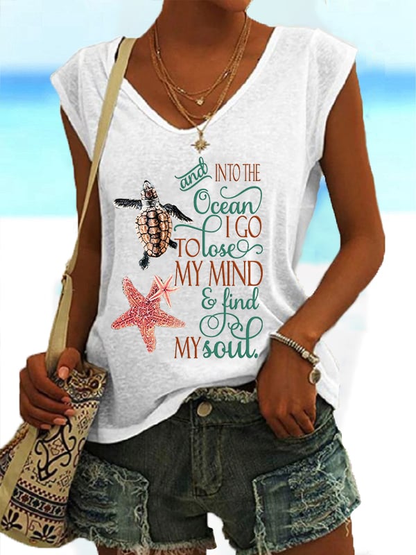 Turtle To The Ocean I Go Print Casual Tank Top