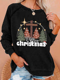 Women'S Casual Merry Chrismas Printed Long Sleeve Sweatshirt