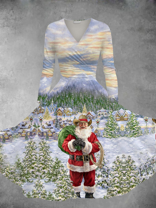 Women's Santa Claus Print Long Sleeve Maxi Dress