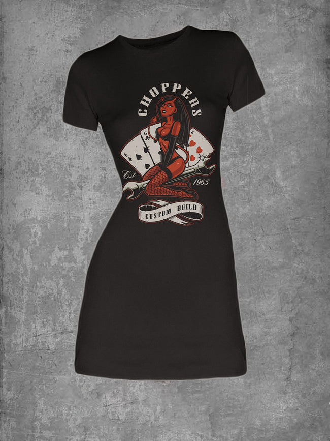 Vintage Poker Girl Print T-Shirt Dress
