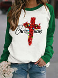 Women's Merry Christmas Cross Printed Round Neck Sweatshirt