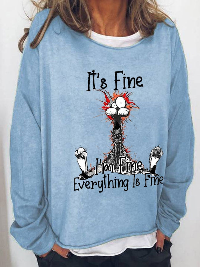 Women's It's Fine I'm Fine Everything is Fine Casual Loose Print Sweater