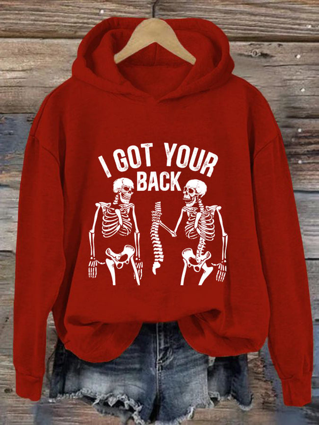 Women's I Got Your Back Skeleton Casual Hooded Sweatshirt