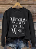 Women's Halloween Witch Way To The Wine Print Sweatshirt