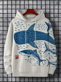 Sharks Sea Fish Japanese Lino Art Print Hooded Sweatshirt