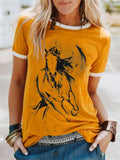 Round Neck Retro Western Horse Print T-Shirt